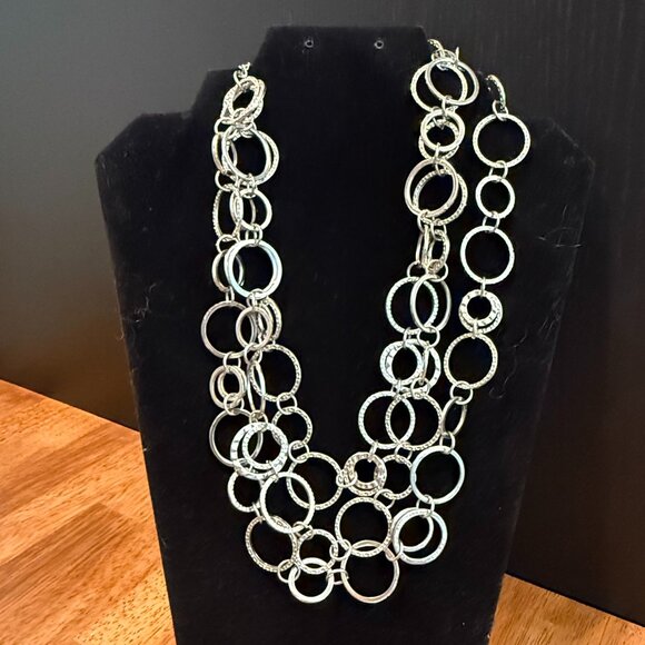 Chico's Silver Circles Multi Strand Necklace - Picture 1 of 5